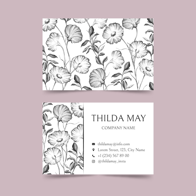 Paquete de plantilla de tarjeta de visita floral realista dibujado a mano