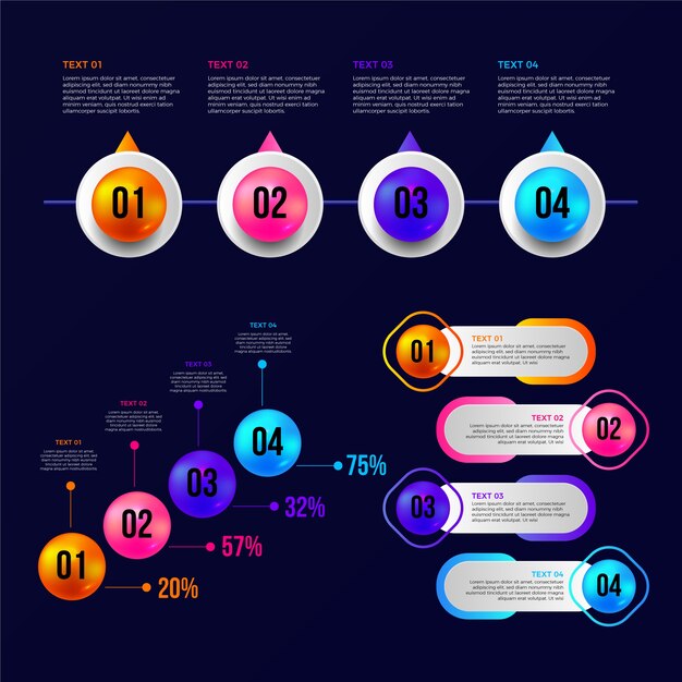 Paquete de plantillas de elementos de infografía brillante realista