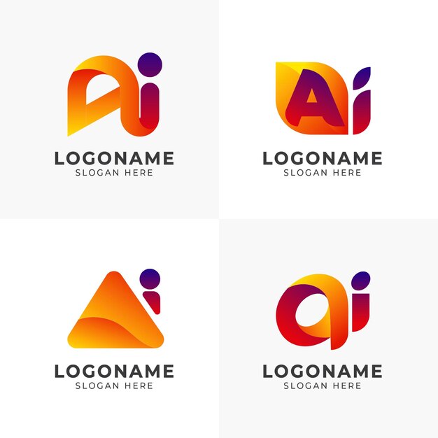 Paquete de plantillas de logotipo ai degradado de diseño plano