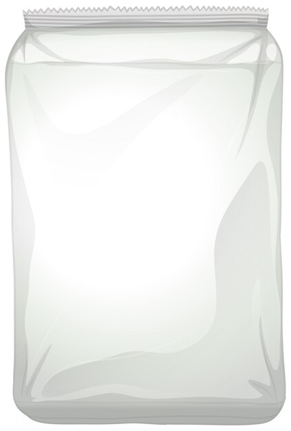 Un paquete de plástico en blanco sobre fondo blanco