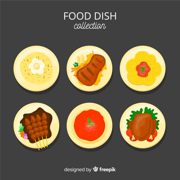 Paquete platos comida deliciosa dibujada a mano