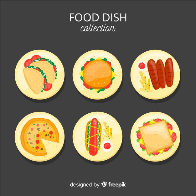 Paquete platos comida deliciosa dibujada a mano