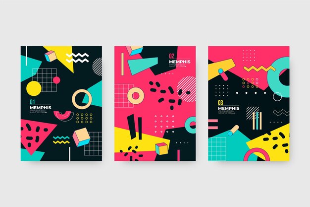 Paquete de portadas de diseño abstracto de Memphis