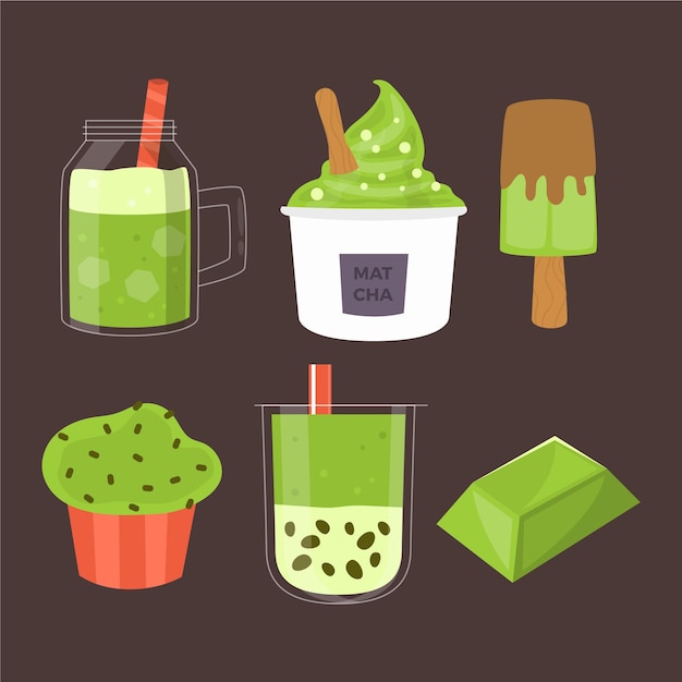 Vector gratuito paquete de postre matcha