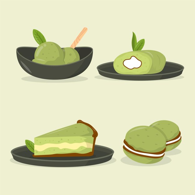 Vector gratuito paquete de postre matcha