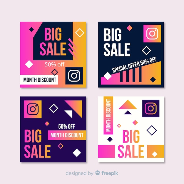 Vector gratuito paquete de publicación de instagram sale post