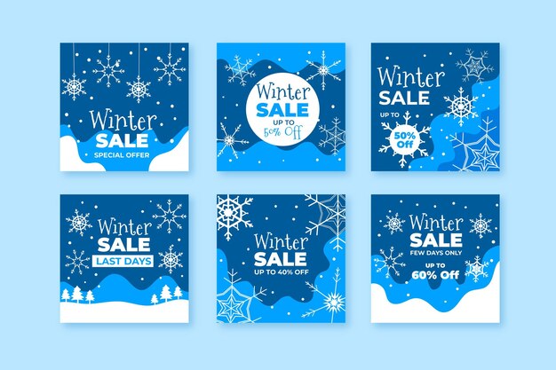Paquete de publicaciones creativas de rebajas de invierno