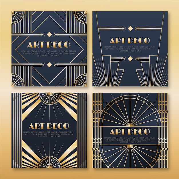 Paquete de publicaciones de instagram art deco degradado