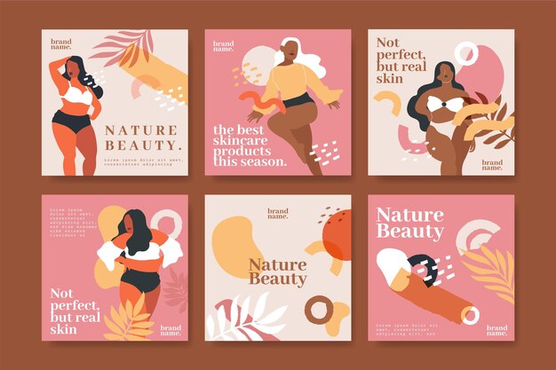 Paquete de publicaciones de instagram de belleza dibujadas a mano
