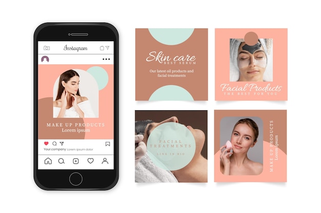 Vector gratuito paquete de publicaciones de instagram de belleza plana