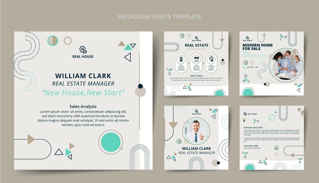 Paquete de publicaciones de instagram de bienes raíces de diseño plano