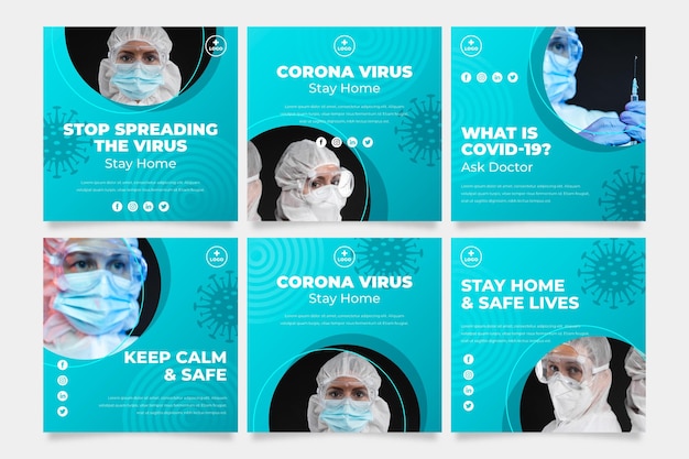 Vector gratuito paquete de publicaciones de instagram de coronavirus plano orgánico