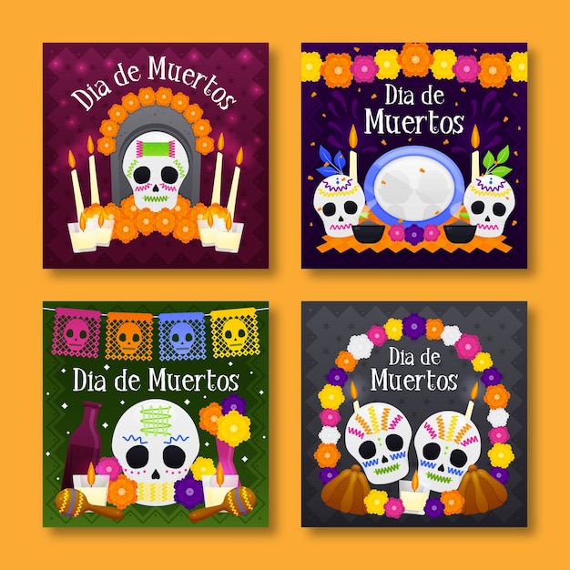 Vector gratuito paquete de publicaciones de instagram día de muertos