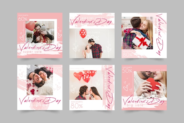 Vector gratuito paquete de publicaciones de instagram del día de san valentín