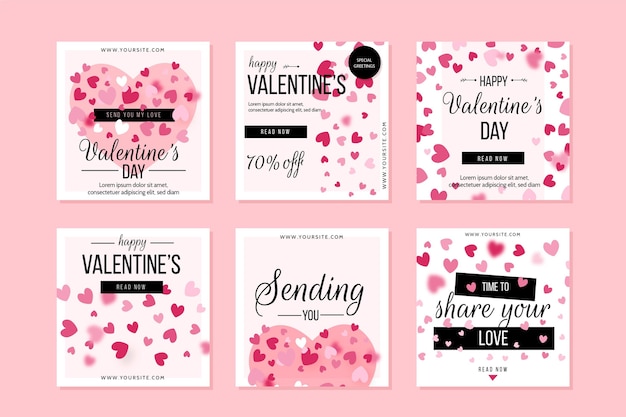 Vector gratuito paquete de publicaciones de instagram de san valentín