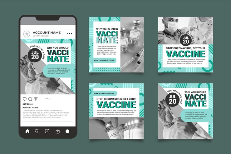 Vector gratuito paquete de publicaciones de instagram de vacuna plana
