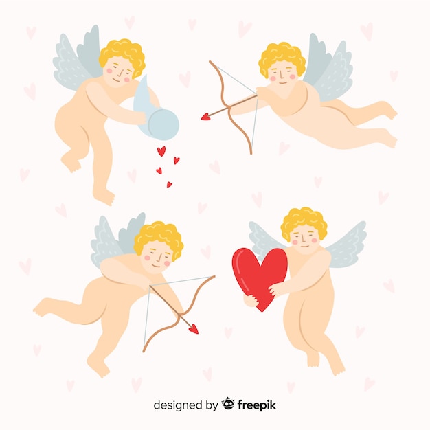 Vector gratuito paquete querubines desnudos día de san valentín