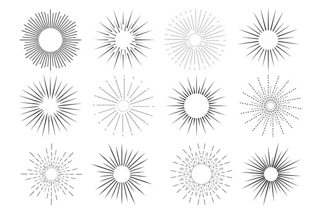 Paquete de rayos de sol de diseño plano lineal