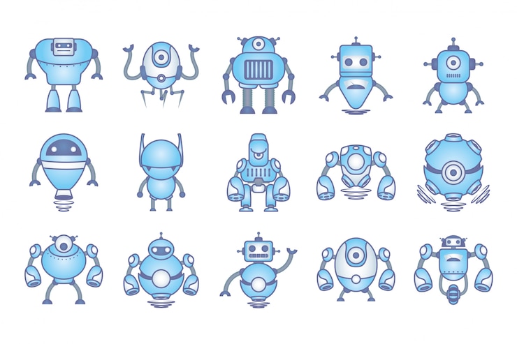 Vector gratuito paquete de robots cyborg set iconos