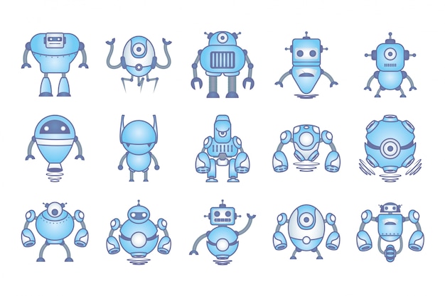 Paquete de robots cyborg set iconos