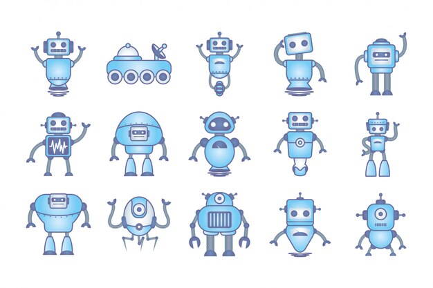 Paquete de robots cyborg set iconos