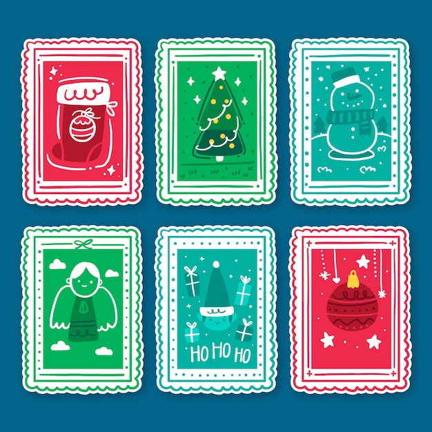Paquete de sellos navideños dibujados a mano