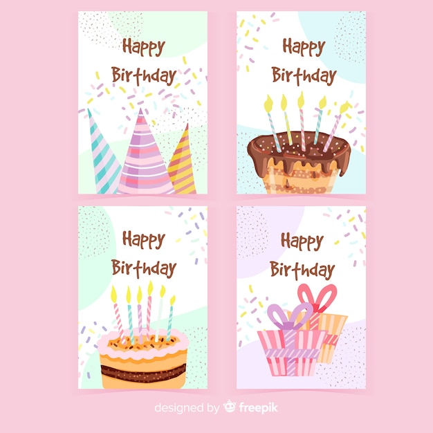 Paquete de tarjeta de cumpleaños dibujado a mano