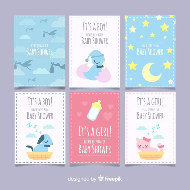 Paquete tarjetas baby shower animales durmiendo