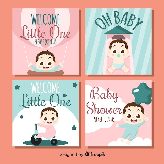 Paquete tarjetas baby shower bebé niña