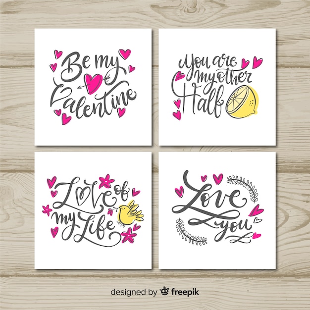 Vector gratuito paquete tarjetas día de san valentín lettering