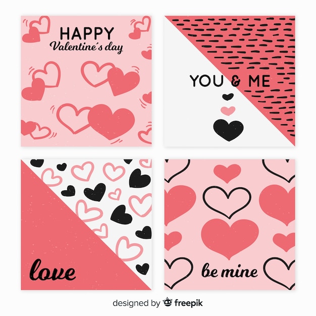 Vector gratuito paquete tarjetas día de san valentín planas