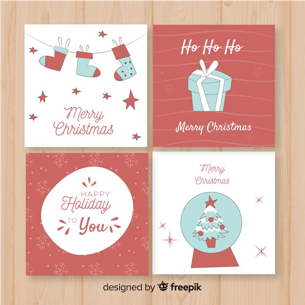 Paquete tarjetas navidad dibujadas a mano