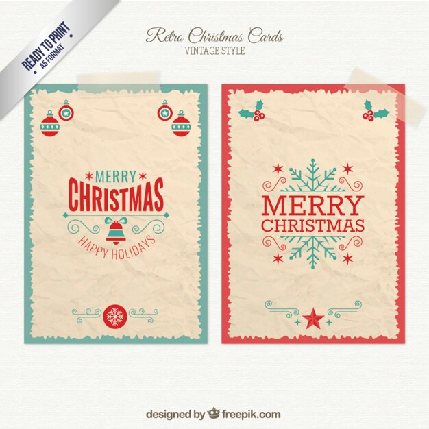 Paquete de tarjetas retro de navidad