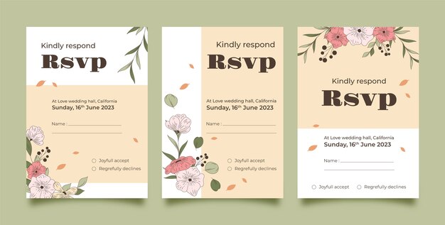 Paquete de tarjetas rsvp dibujadas a mano