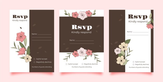 Paquete de tarjetas rsvp dibujadas a mano