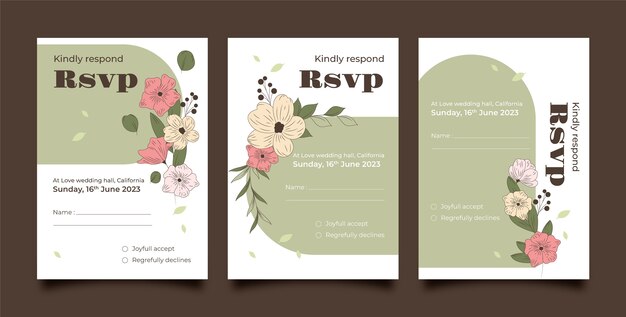 Paquete de tarjetas rsvp dibujadas a mano