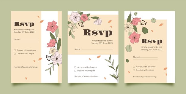 Paquete de tarjetas rsvp dibujadas a mano