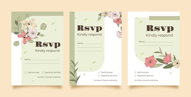 Paquete de tarjetas rsvp dibujadas a mano