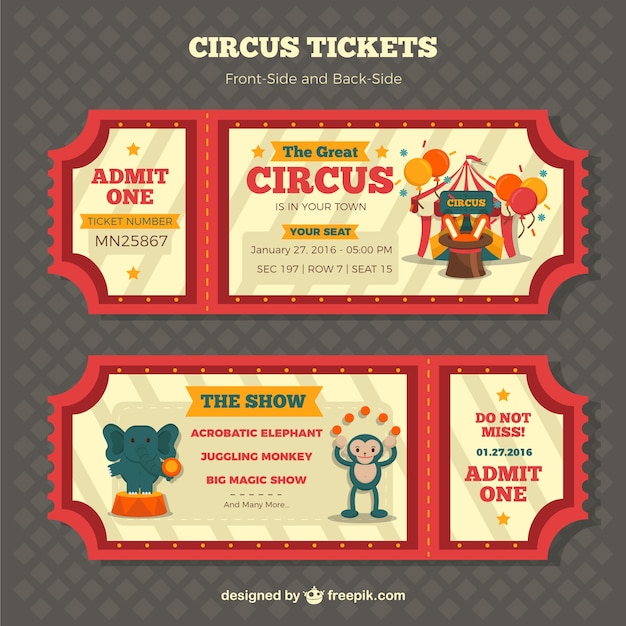 Vector gratuito paquete de tickets retro de circo