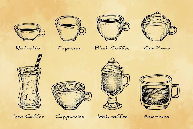 Paquete de tipos de café vintage