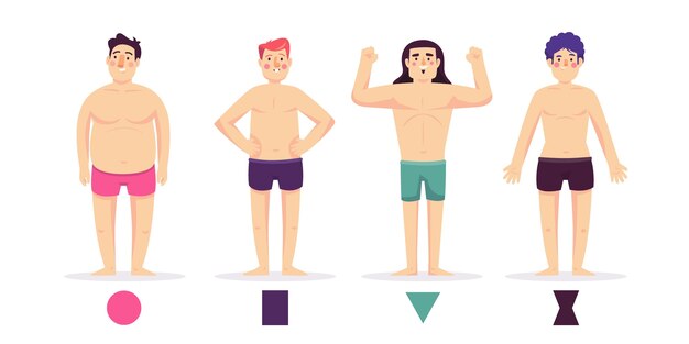 Paquete de tipos de dibujos animados de formas de cuerpo masculino