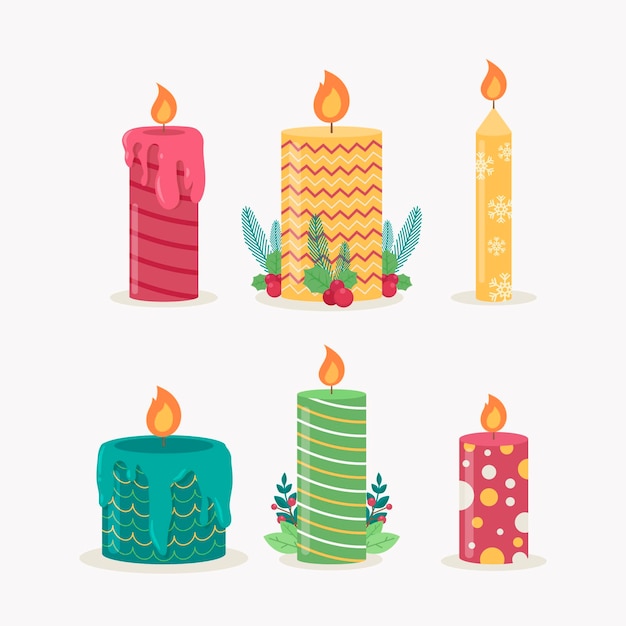 Paquete de velas de navidad de diseño plano