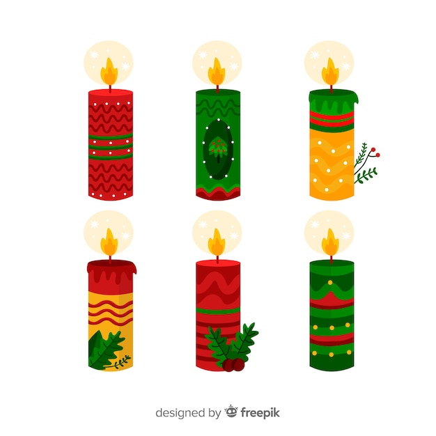 Vector gratuito paquete velas navidad planas decoradas