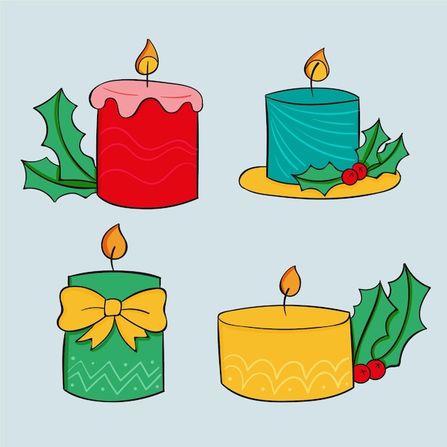 Vector gratuito paquete de velas navideñas dibujadas a mano