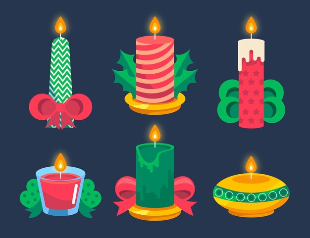 Paquete de velas navideñas de diseño plano