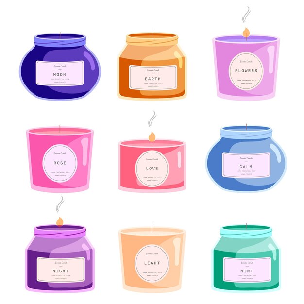 Paquete de velas perfumadas dibujadas a mano