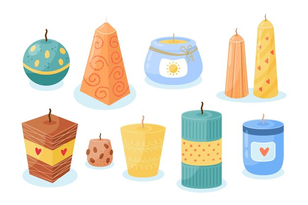 Paquete de velas perfumadas dibujadas a mano