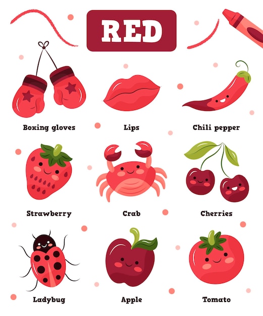 Paquete de vocabulario y color rojo en inglés