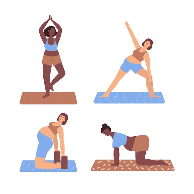 Vector gratuito paquete de yoga de embarazo de diseño plano