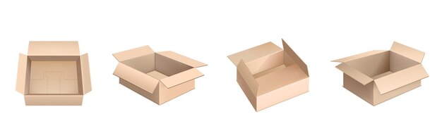 Paquetes de carga de vector 3d maqueta de cajas de cartón